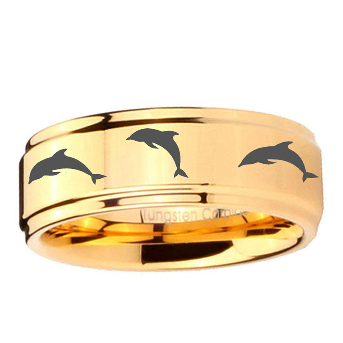 5mm Multiple Dolphins Step Edge Gold Mens Work Wedding Ring