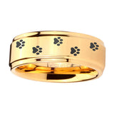 5, 8mm Paw Print Step Edge Gold Mens Ring Tungsten