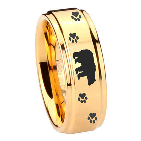 8mm Bear and Paw Step Edge Gold Metals For Men's Rings