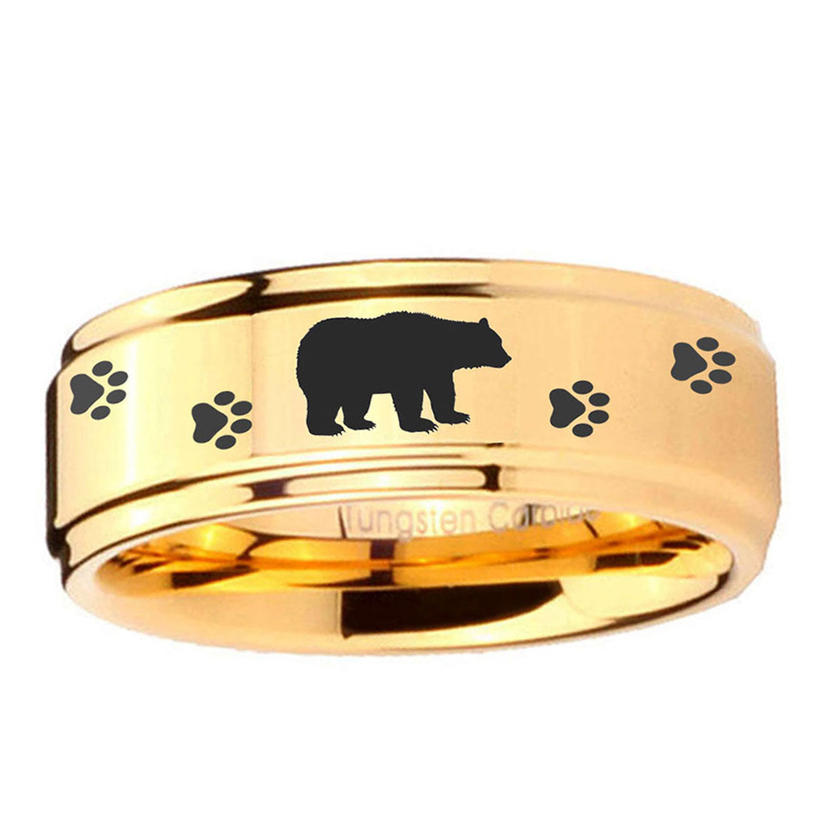 5mm Bear and Paw Step Edge Gold Metals For Men's Ring