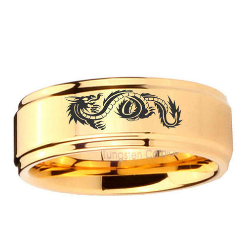 5mm Dragon Step Edge Gold Tungsten Engagement Ring For Him