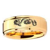 5, 8mm Dragon Step Edge Gold Tungsten Rings For Him