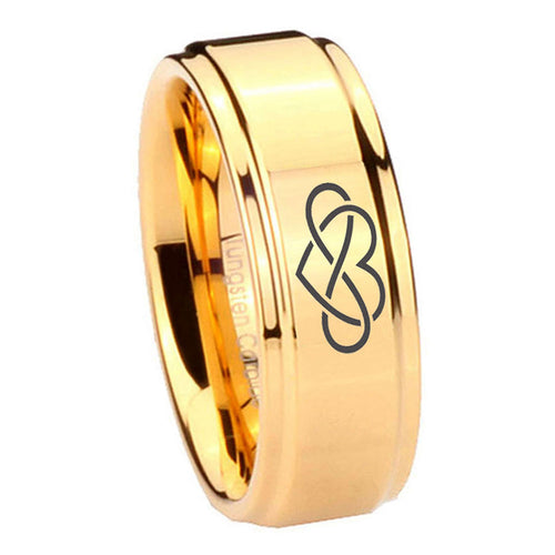 8mm Infinity Love Step Edge Gold Mens Ring Tungsten