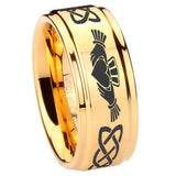 8mm Irish Claddagh Step Edge Gold Mens Ring Tungsten