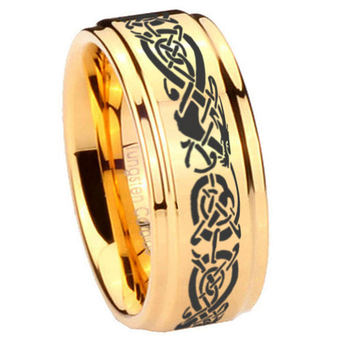 8mm Celtic Dragon Step Edge Gold Metals For Men's Ring