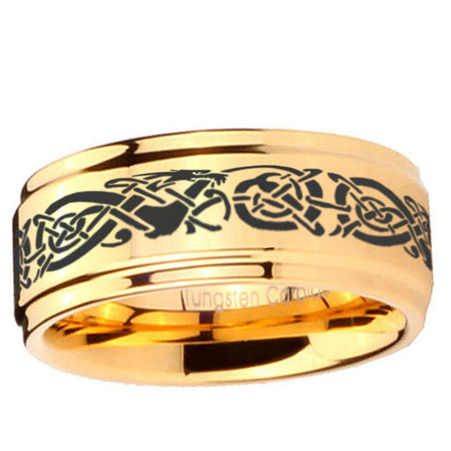 5mm Celtic Dragon Step Edge Gold Metals For Men's Ring