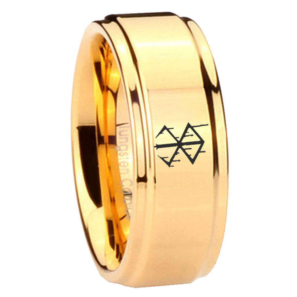 8mm Stigma Sangrando Berserk Inspired Step Edge Gold Tungsten Ring For Him