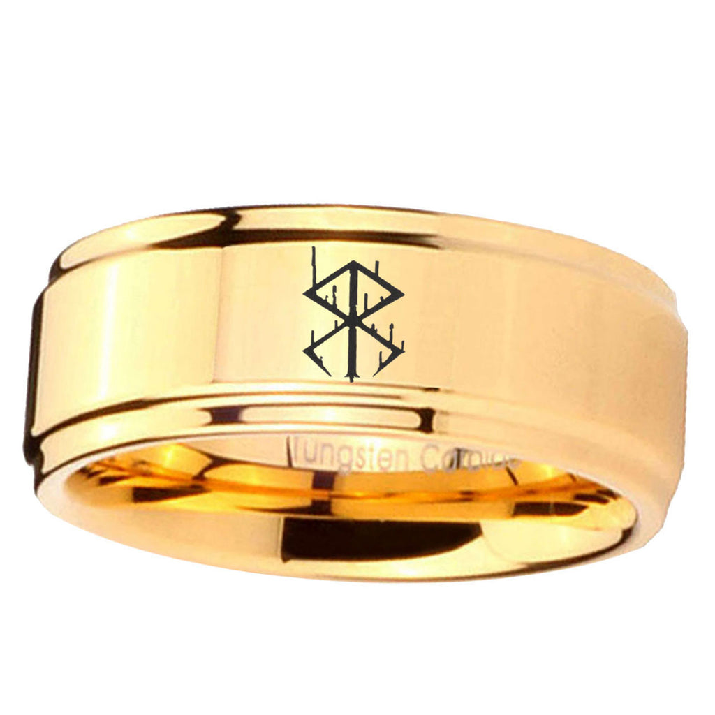 5mm Stigma Sangrando Berserk Inspired Step Edge Gold Tungsten Ring For Him