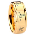 8mm Blackborne Caryll Runes Step Edge Gold Tungsten Ring For Him