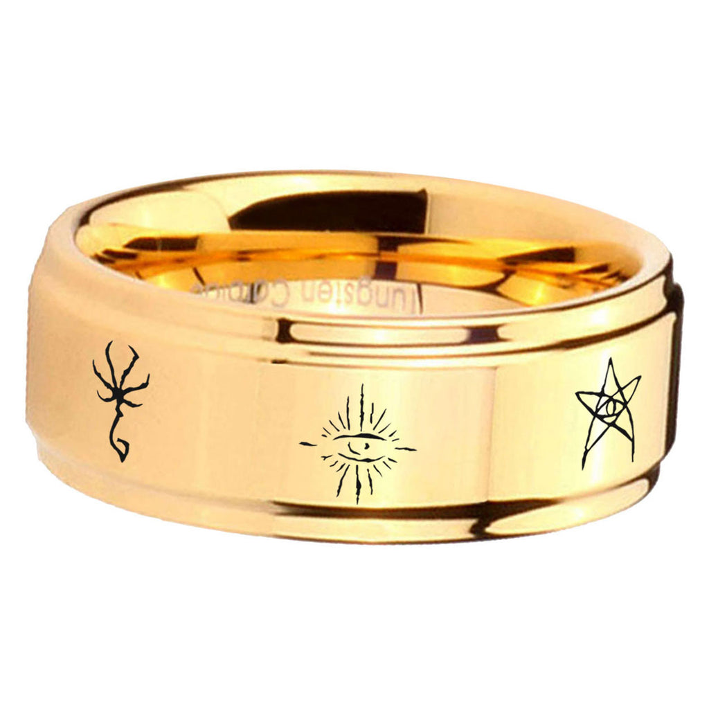 5mm Blackborne Caryll Runes Step Edge Gold Tungsten Ring For Him