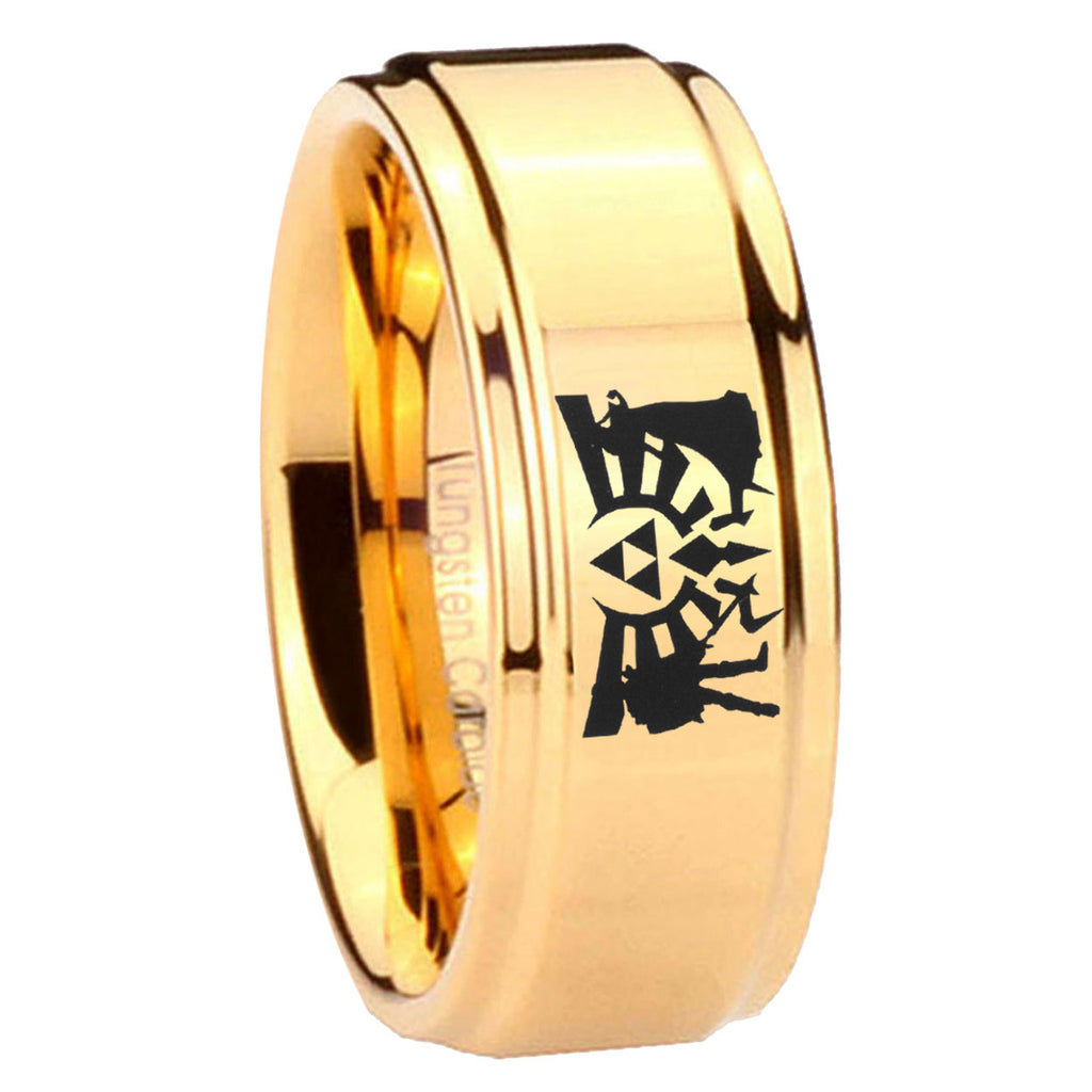 8mm Zelda Link Step Edge Gold Tungsten Ring For Him