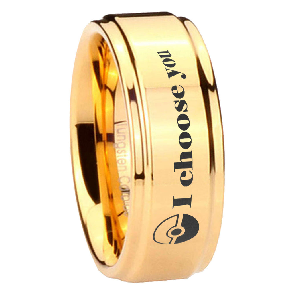 8mm Pokeball Pokemon Step Edge Gold Tungsten Ring For Him