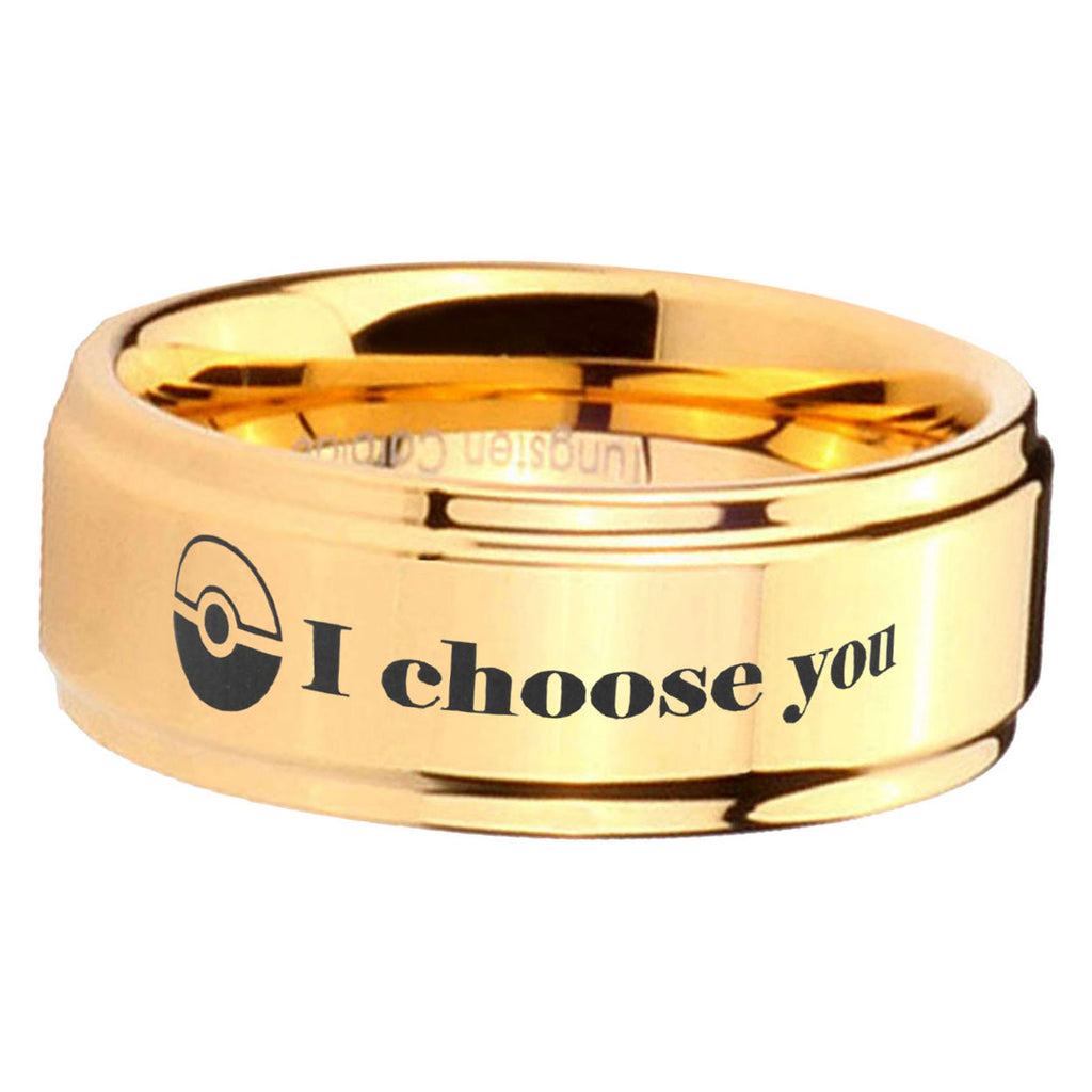 5mm Pokeball Pokemon Step Edge Gold Tungsten Ring For Him