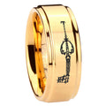 8mm kingdom heart keyblades Step Edge Gold Tungsten Ring For Him