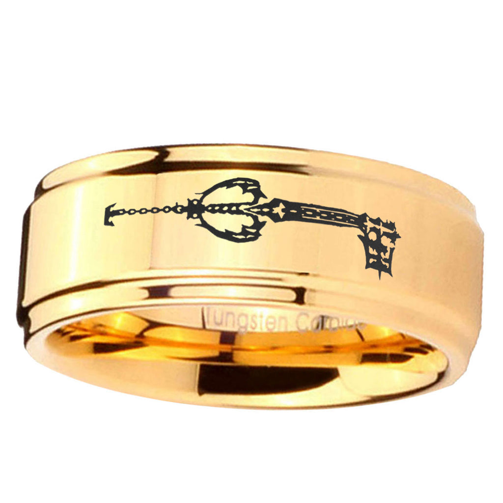 5mm kingdom heart keyblades Step Edge Gold Tungsten Ring For Him