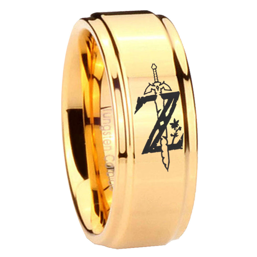 8mm Zelda Breath Of The Wild Step Edge Gold Tungsten Ring For Him