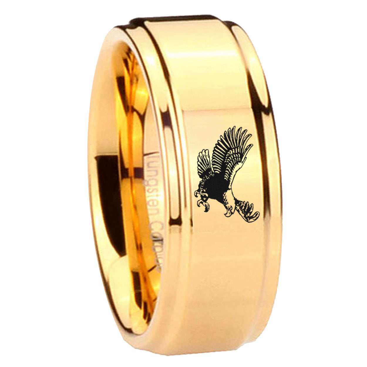 8mm Flying American Eagle Step Edge Gold Tungsten Ring For Him