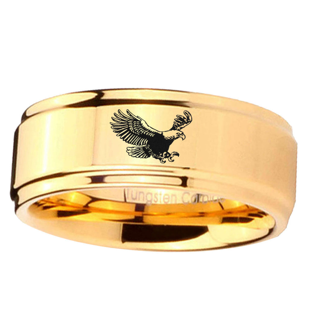 5mm Flying American Eagle Step Edge Gold Tungsten Ring For Him