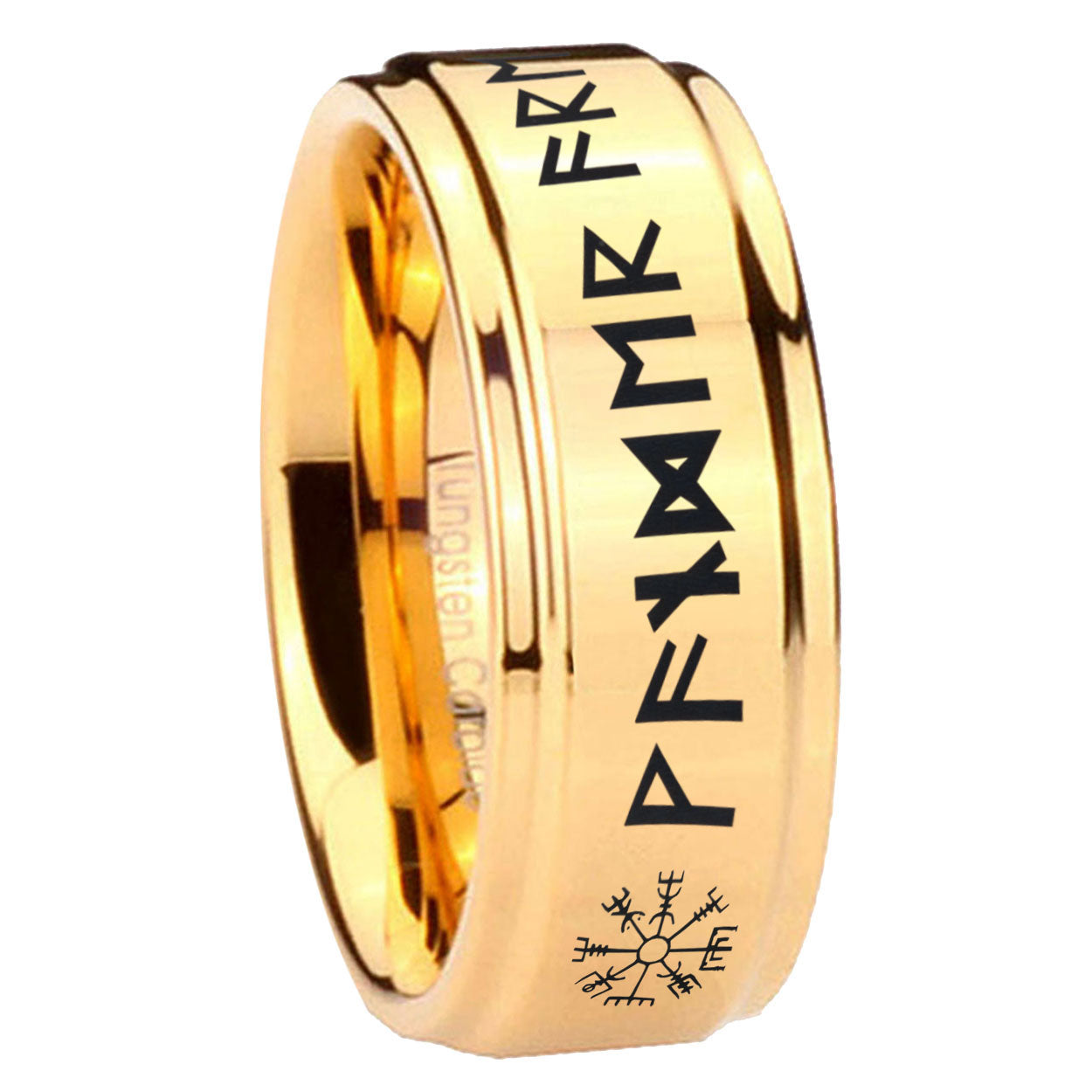 8mm Viking Step Edge Gold Tungsten Ring For Him