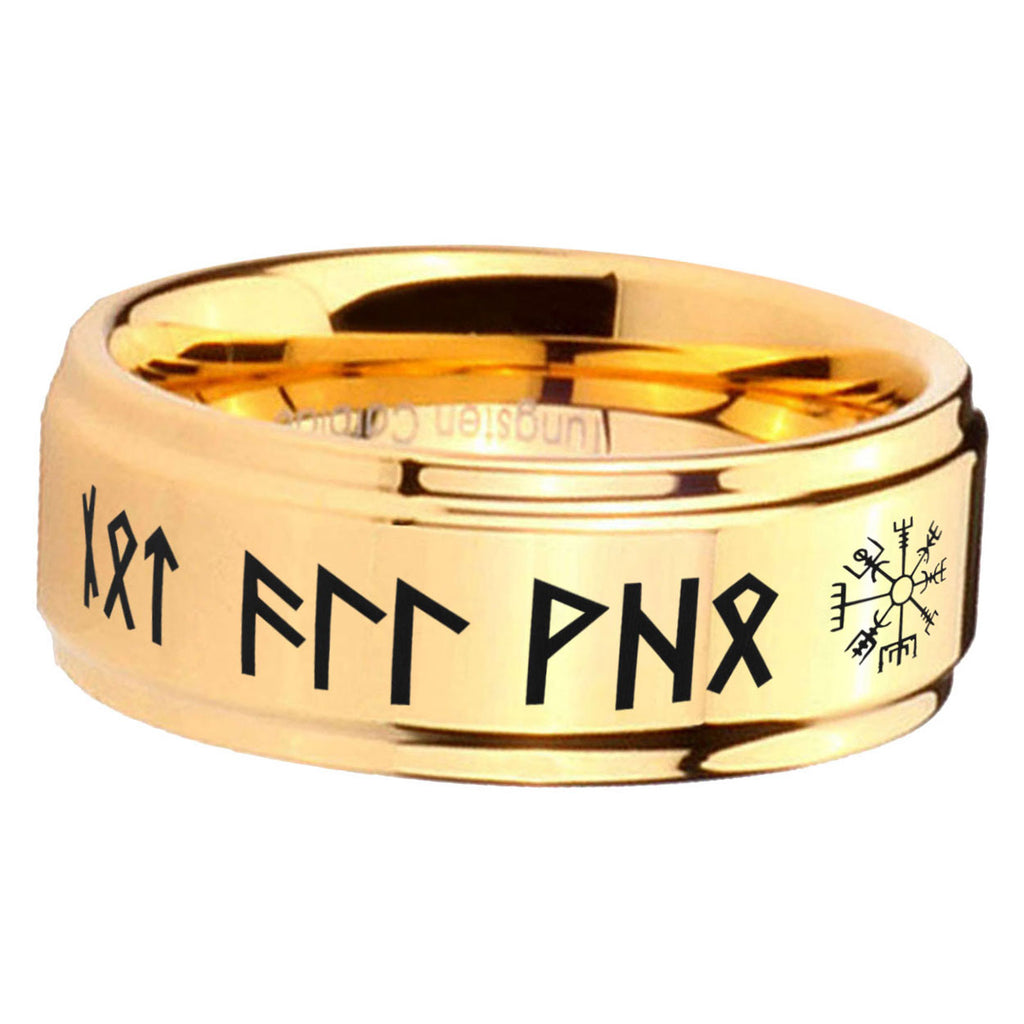 5mm Viking Step Edge Gold Tungsten Ring For Him