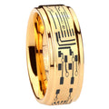 8mm Circuit Board Step Edge Gold Tungsten Ring For Him
