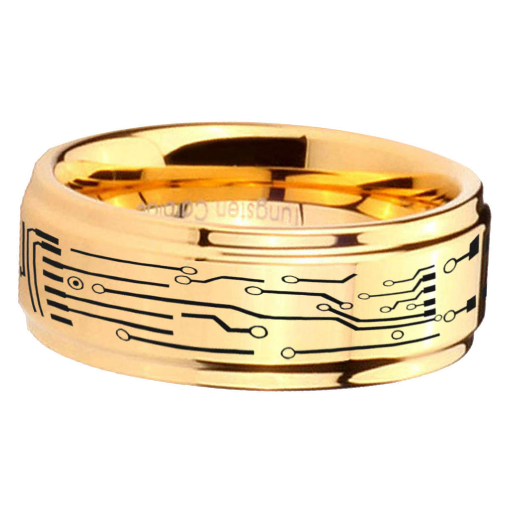 5mm Circuit Board Step Edge Gold Tungsten Ring For Him
