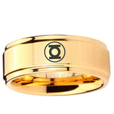 5, 8mm Green Lantern Step Edge Gold Mens Ring Tungsten