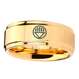 5, 8mm Black Lantern Step Edge Gold Engraved Wedding Bands For Him