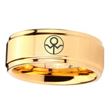 5, 8mm Gray Lantern Step Edge Gold Tungsten Engagement Rings For Him