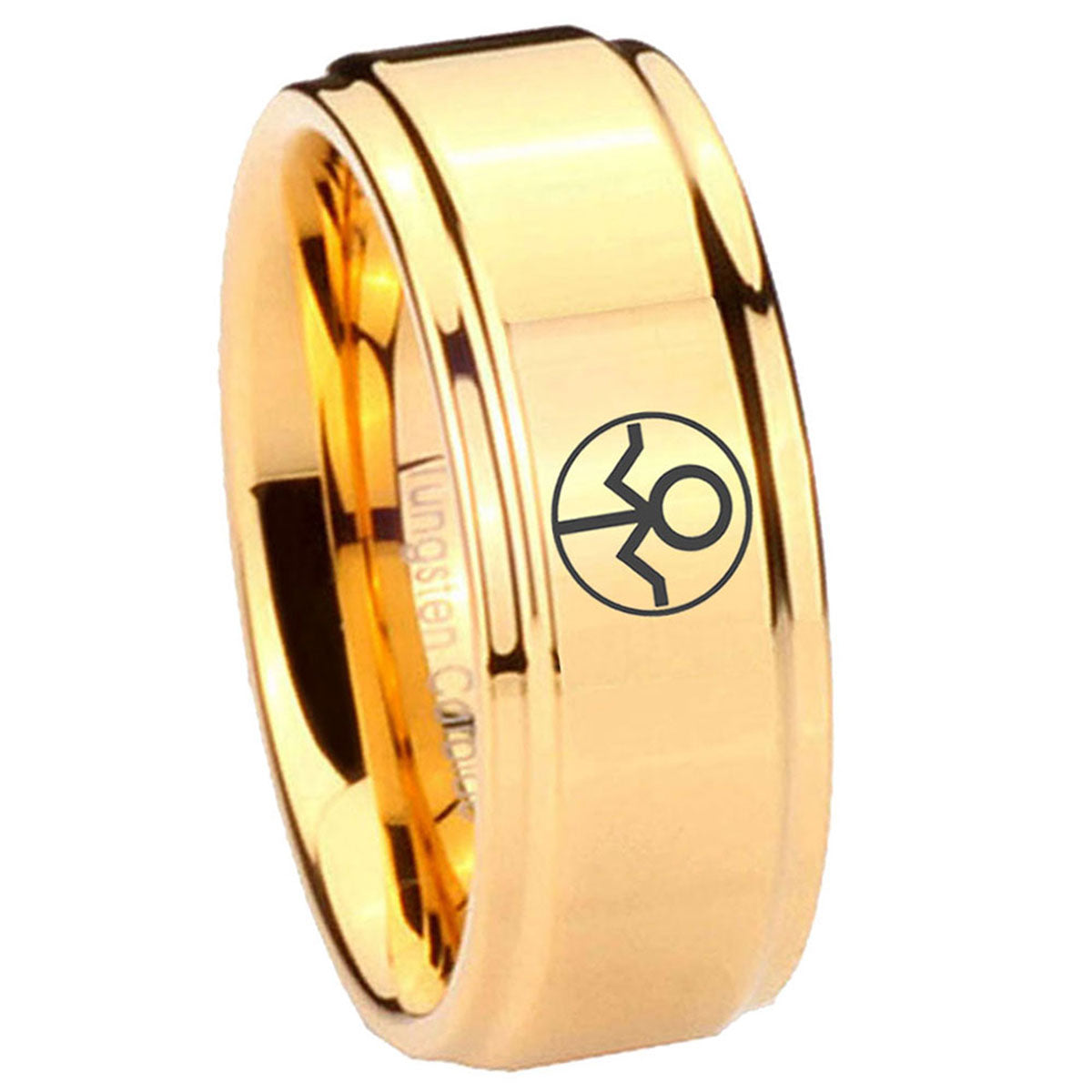 8mm Gray Lantern Step Edge Gold Tungsten Ring For Him