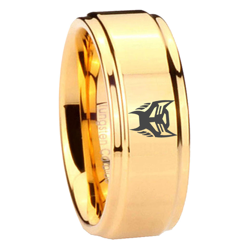 8mm Transformers Insignias Step Edge Gold Tungsten Ring For Him