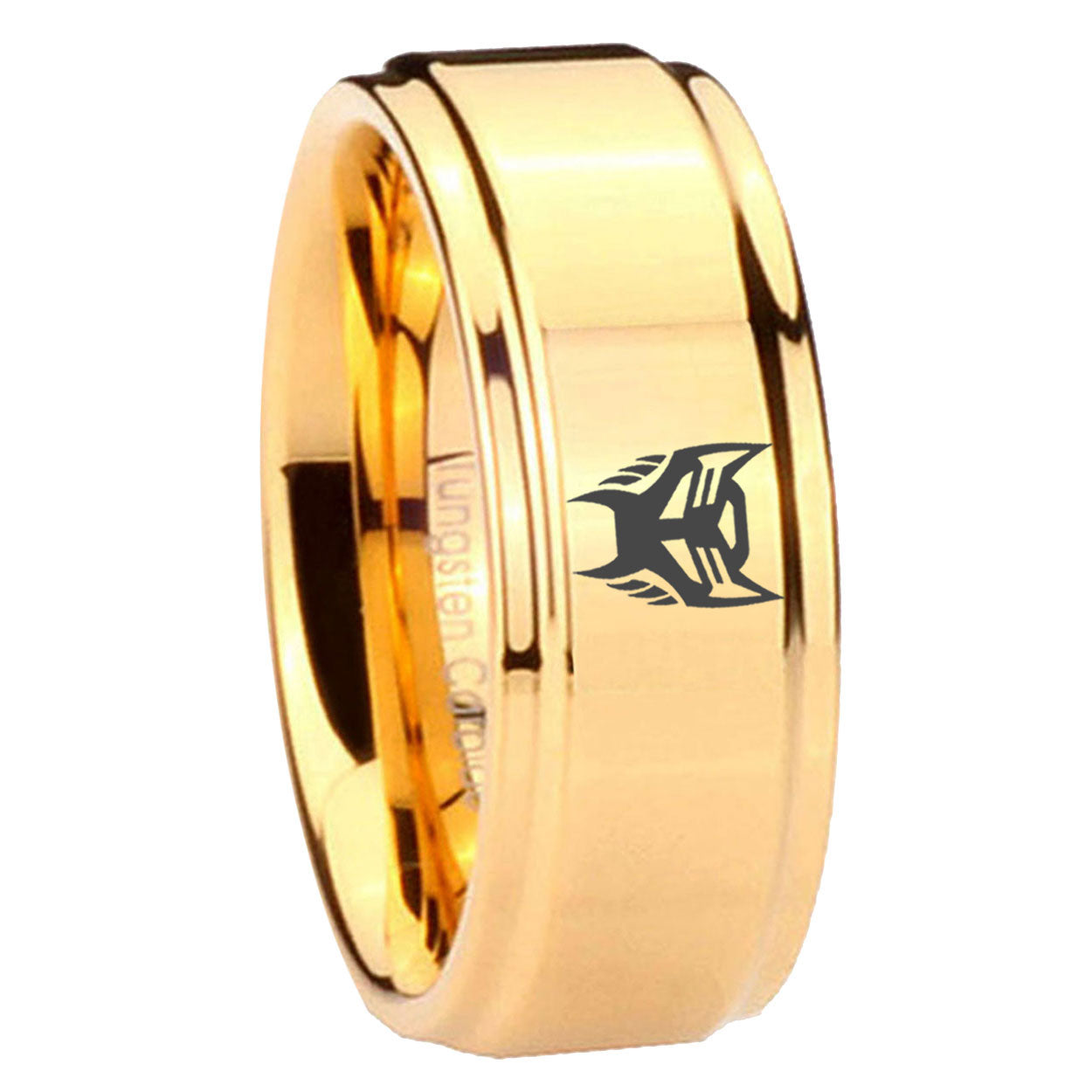 8mm Transformers Insignias Step Edge Gold Tungsten Ring For Him