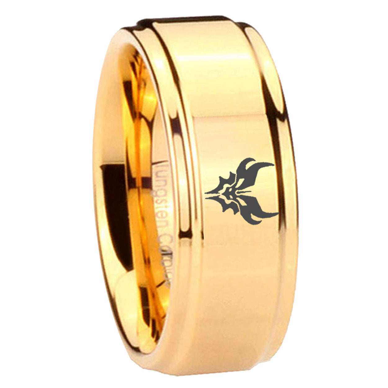 8mm Transformers Shatterback Step Edge Gold Tungsten Ring For Him