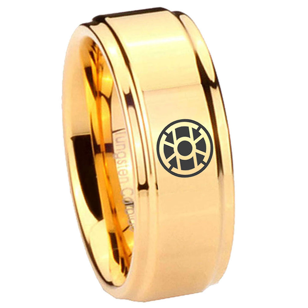 8mm Gold Lantern Step Edge Gold Tungsten Ring For Him