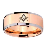 10mm-Freemason-Masonic-Beveled-Edges-Rose-Gold-Tungsten-Men's-Wedding-Ring