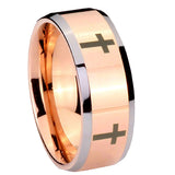 10mm-Crosses-Beveled-Edges-Rose-Gold-Tungsten-Carbide-Personalized-Ring