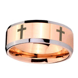 10mm-Crosses-Beveled-Edges-Rose-Gold-Tungsten-Carbide-Personalized-Ring
