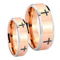 Crosses Beveled Edges Rose Gold Tungsten His Hers Ring Set