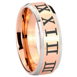 8mm Roman Numeral Beveled Edges Rose Gold Tungsten Mens Ring Personalized