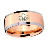 10mm-Fleur-De-Lis-Beveled-Edges-Rose-Gold-Tungsten-Wedding-Bands-Ring