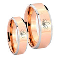 Fleur De Lis Beveled Edges Rose Gold Tungsten Bridal Set Rings