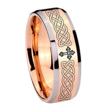 10mm-Celtic-Cross-Beveled-Edges-Rose-Gold-Tungsten-Carbide-Wedding-Band-Mens