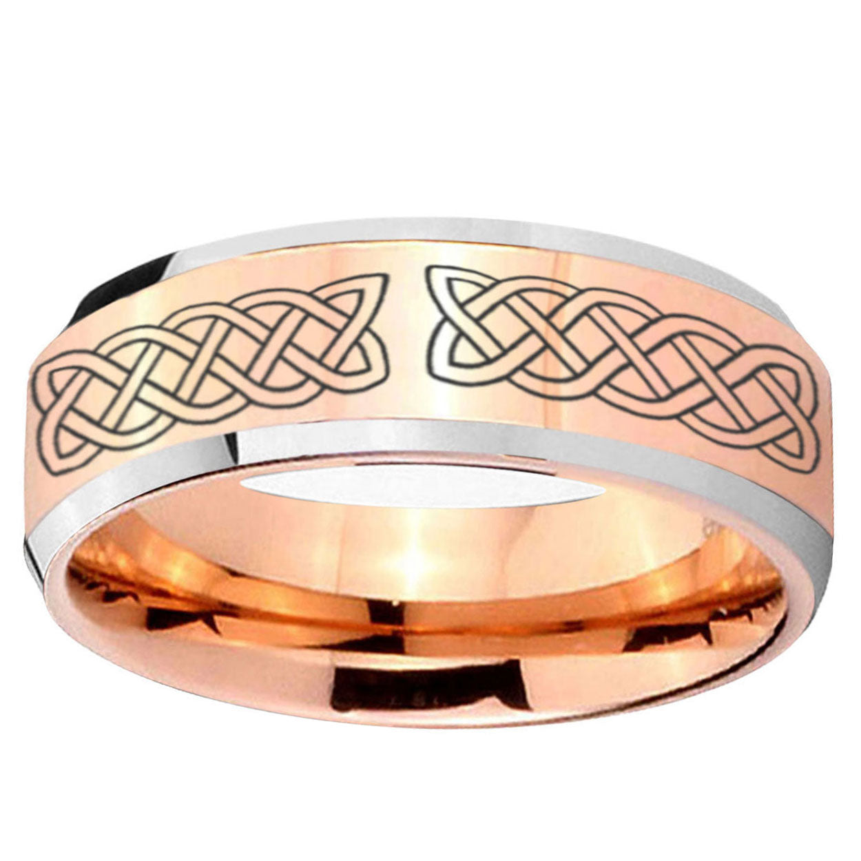 5MM Celtic knot Beveled Rose Gold Tungsten Mens Wedding Rings