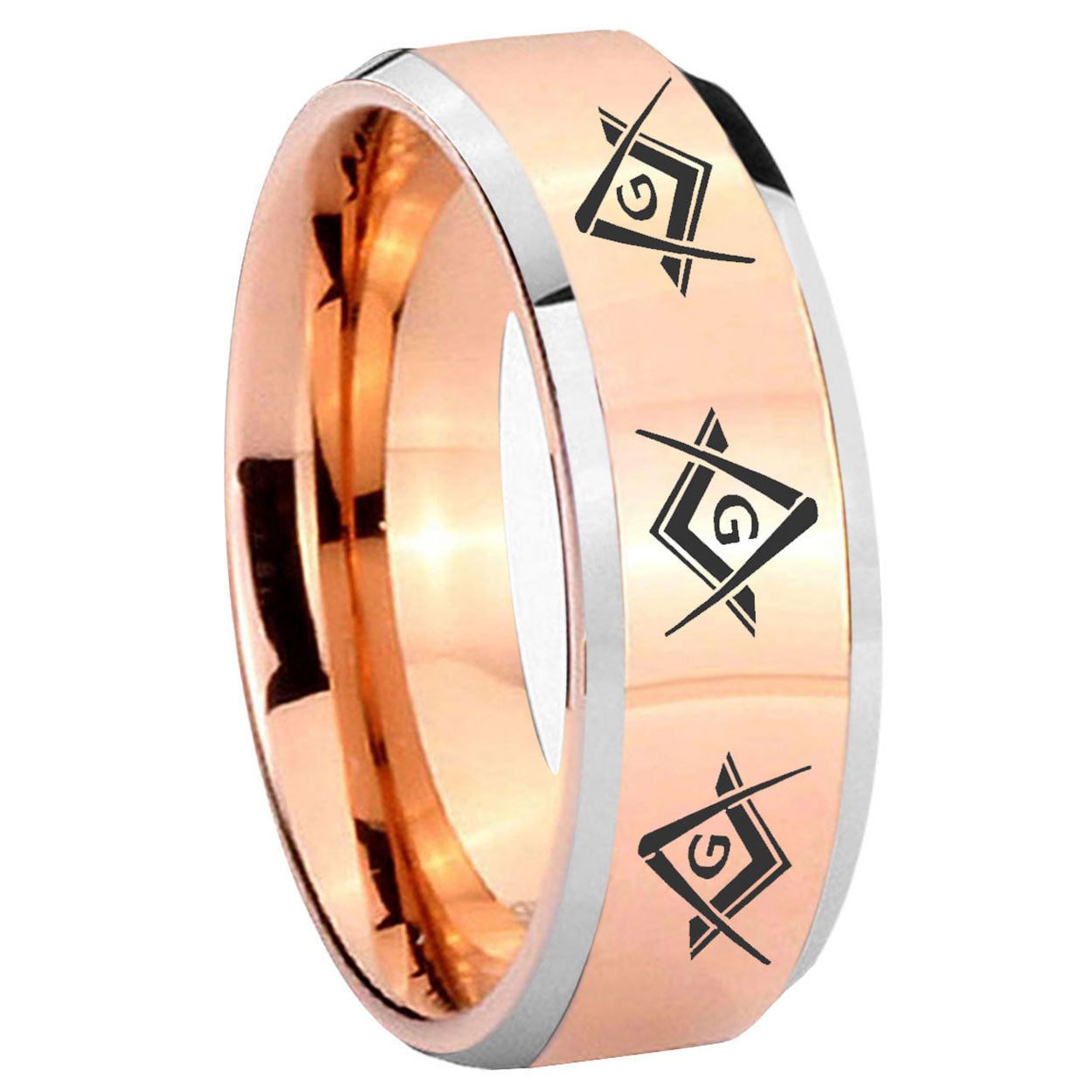 10mm Master Mason Masonic Beveled Rose Gold Tungsten Wedding Engraving Ring