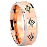 8mm Master Mason Masonic Beveled Edges Rose Gold Tungsten Carbide Promise Ring