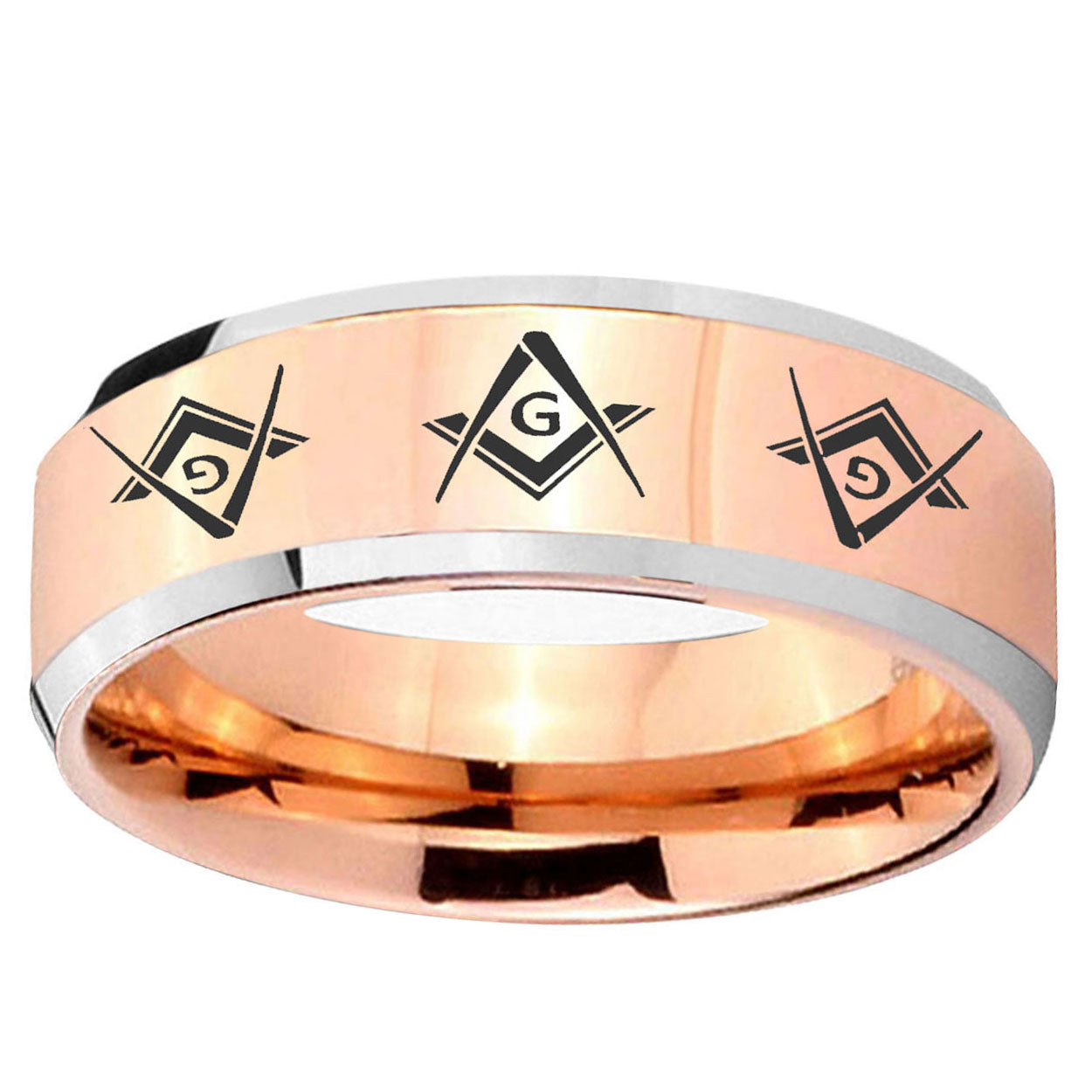 5MM Master Mason Masonic Beveled Rose Gold Tungsten Ring For Man