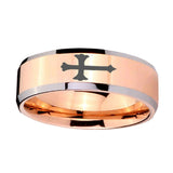10mm-Christian-Cross-Beveled-Edges-Rose-Gold-Tungsten-Carbide-Anniversary-Ring