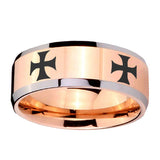 10mm-4-Maltese-Cross-Beveled-Edges-Rose-Gold-Tungsten-Men's-Wedding-Ring