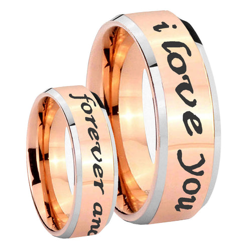 10mm I Love You Forever and ever Beveled Edges Rose Gold Tungsten Bands Ring