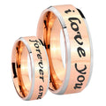 8MM I Love You Forever and ever Beveled Rose Gold Tungsten Band